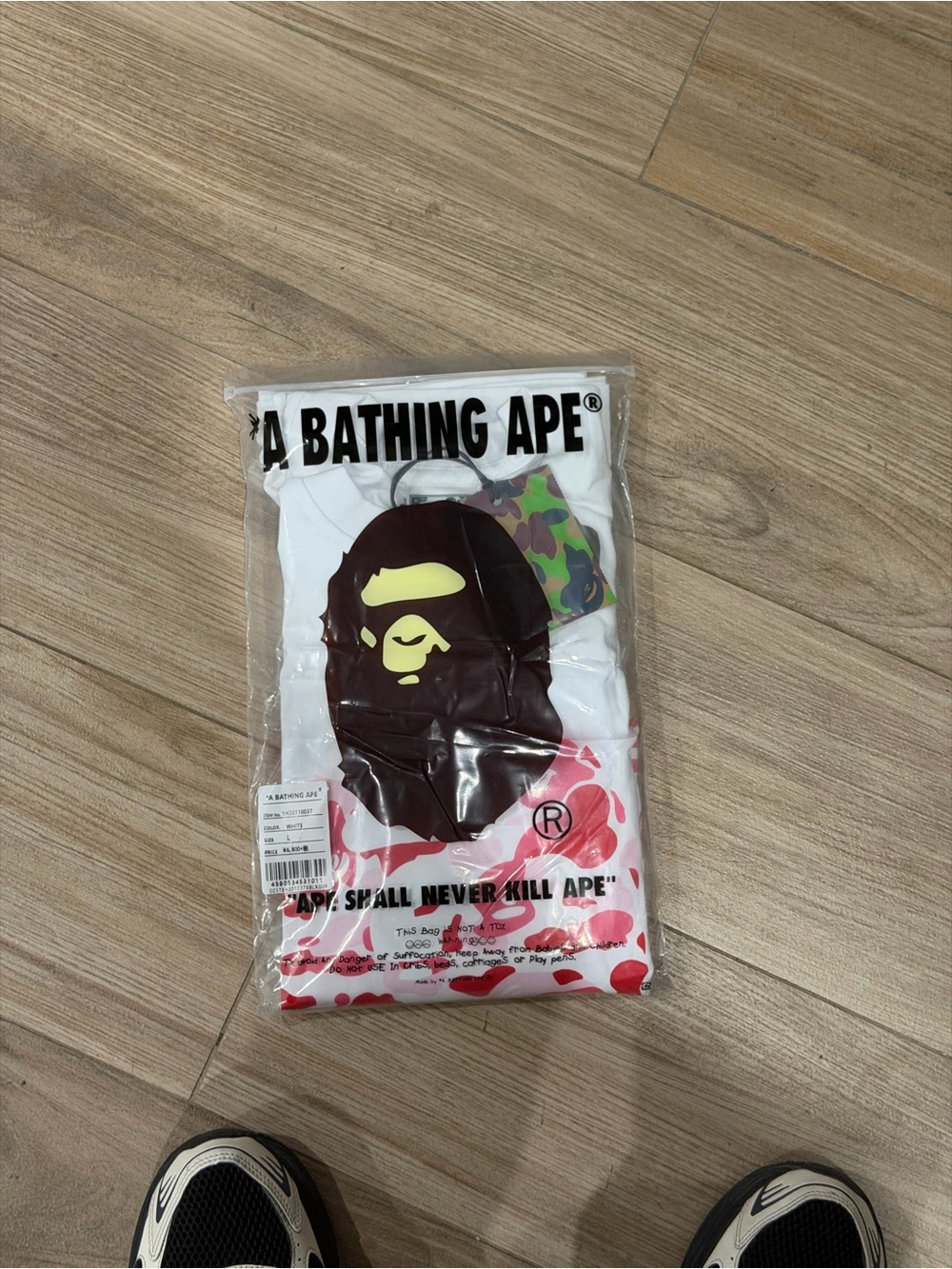 A Bathing Ape White Graphic Logo Dress Shirt - White with Pink Accent